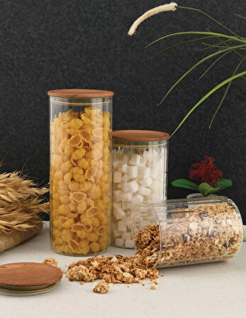 Denaro Home Dritto Borosilikat Ahşap Kapaklı Kavanoz Küçük Boy