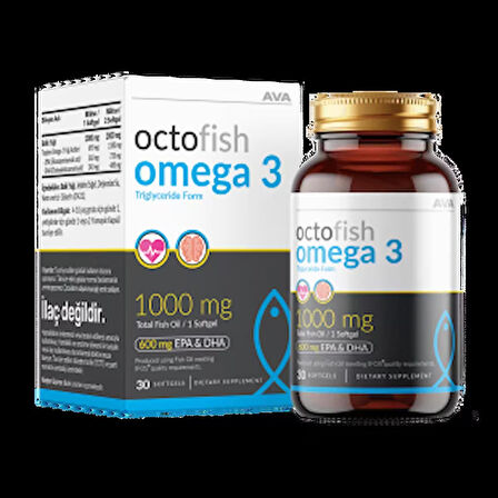 OCTOFISH Omega-3 Gıda Takviyesi Dha Epa Balık Yağı Kokusuz 30 Kapsül Beyin Göz 30 adet 1000mg Yumuşak Kapsül Octofish