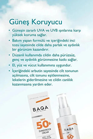 BAGA Güneş Koruyucu Krem Spf 50+ Doğal Vegan UVA ve UVB Işınlarına Karşı Koruma Güneş Kremi