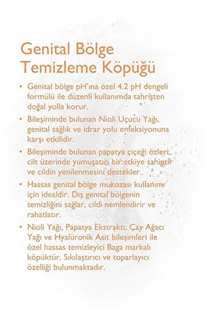 BAGA Nioli Yağı Formüllü Genital Bölge Temizleme Koku Giderici Toparlayıcı Köpük 200 ML