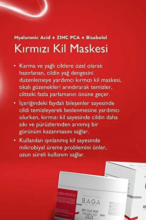 BAGA Kırmızı Kil Maskesi Gözenek Temizleyici Sebum Dengesi Sağlayıcı Maske 100 Ml