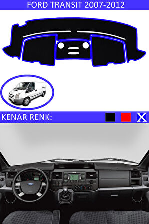 Ford Transit 2007-2012 İçin Uygun Torpido Koruma Halısı Siyah Kenar Renk Mavi