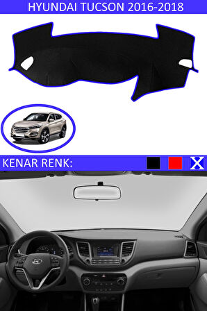 Hyundai Tucson 2016-2018 İçin Uygun Torpido Koruma Halısı Siyah Kenar Renk Mavi