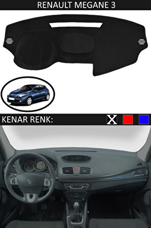 Renault Megane 3 İçin Uygun Torpido Koruma Halısı Siyah Kenar Renk Siyah