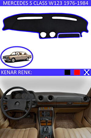 Mercedes S Class W 123 1976-1984 İçin Uygun Torpido Koruma Halısı Siyah Kenar Renk Mavi