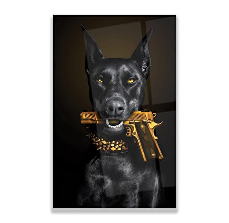 Siyah Köpek Cam Tablo