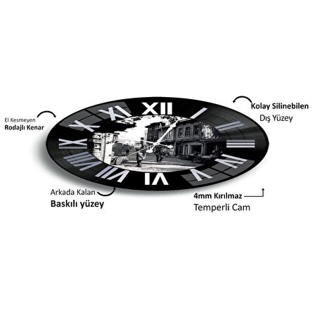 Eski İstanbul Plak Cam Saat - 40 cm