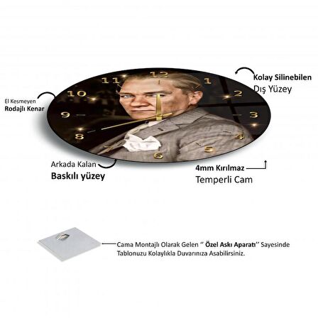 Mustafa Kemal Atatürk Cam Saat - 40 cm