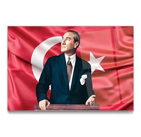 Atatürk ve Bayrak Cam Tablo