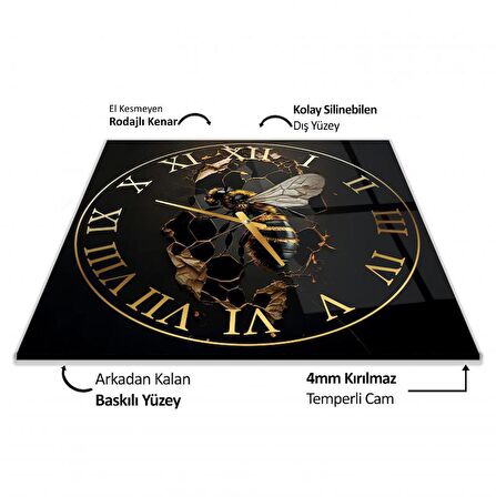 Gold Arı Cam Saat - 60 cm