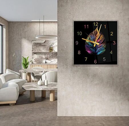 Renkli Yaprak Cam Saat - 40 cm