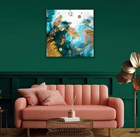 Renkli Mermer Cam Saat - 60 cm