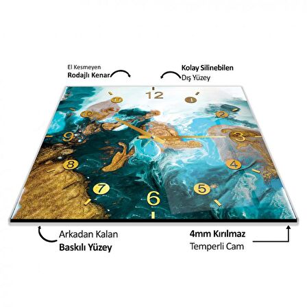 Renkli Mermer Cam Saat - 60 cm