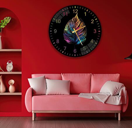 Renkli Yapraklar Cam Saat - 40 cm