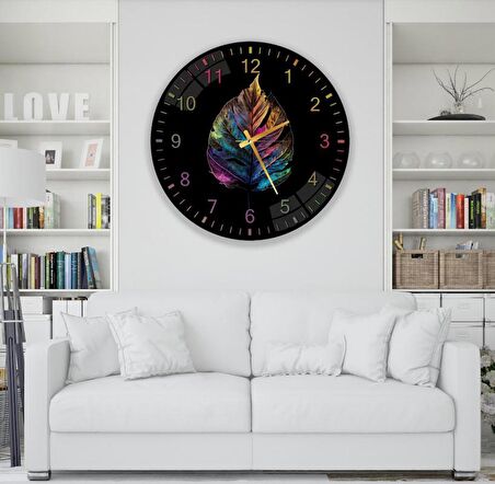 Renkli Yapraklar Cam Saat - 40 cm