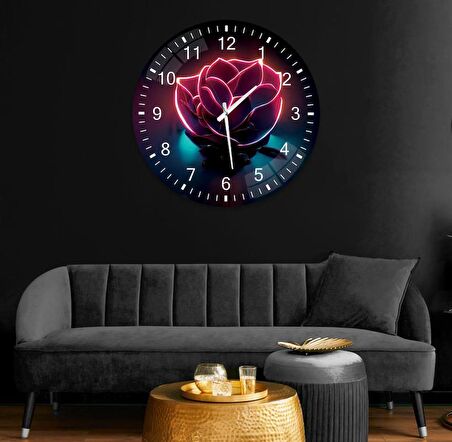 Canlı Gül Cam Saat - 60 cm