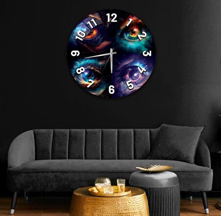 Renkli Gözler Cam Saat - 60 cm