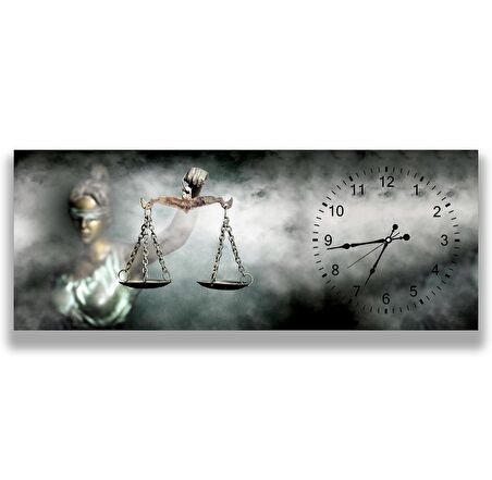 Saatli Adalet Terazisi Cam Tablo