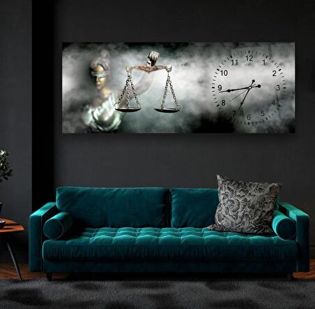 Saatli Adalet Terazisi Cam Tablo