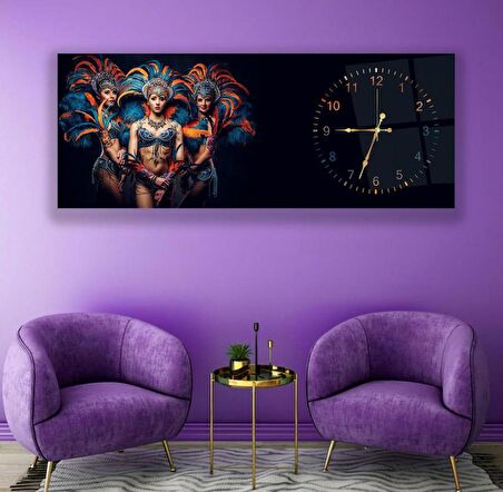 Saatli Sambacı Kızlar Cam Tablo