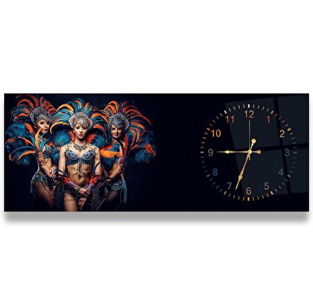 Saatli Sambacı Kızlar Cam Tablo