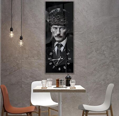Saatli Mustafa Kemal Atatürk Cam Tablo
