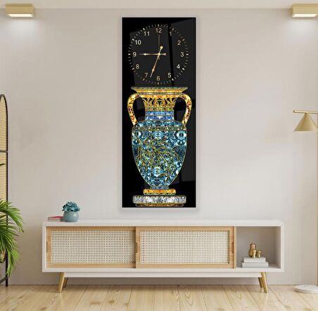 Saatli Antik Vazo Cam Tablo