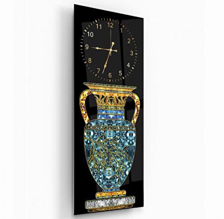 Saatli Antik Vazo Cam Tablo