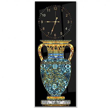 Saatli Antik Vazo Cam Tablo