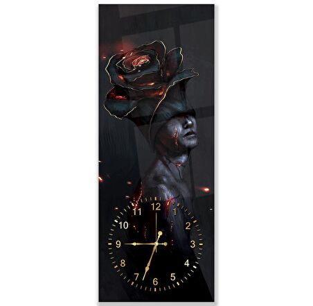 Saatli Güllü Kadın Cam Tablo