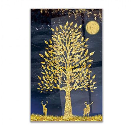 Altın Ağaç Cam Tablo