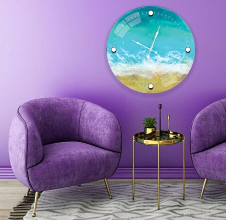 Deniz Kıyısı Cam Saat - 60 cm