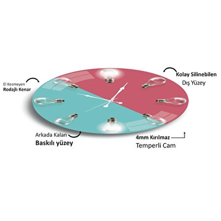 Ampul Desenli Cam Saat - 40 cm