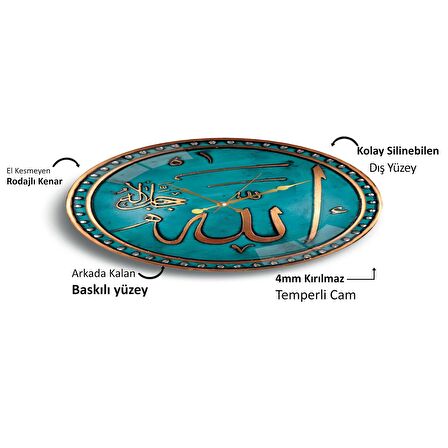 Allah Lafzı Cam Saat - 60 cm