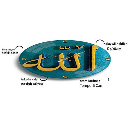 Allah Lafzı Cam Saat - 40 cm