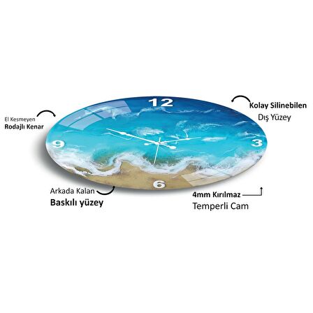 Kumsal Deniz Cam Saat - 60 cm