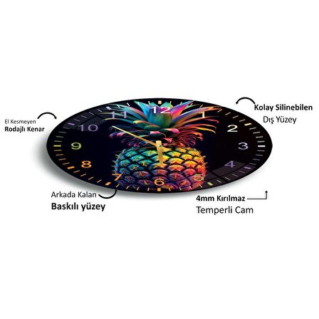 Renkli Ananas Cam Saat - 40 cm