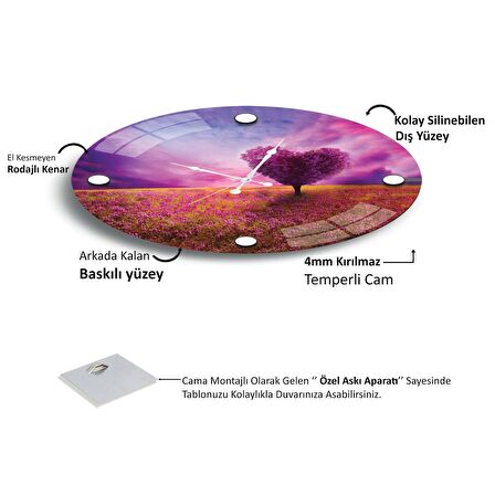 Sevgi Ağacı Cam Saat - 60 cm