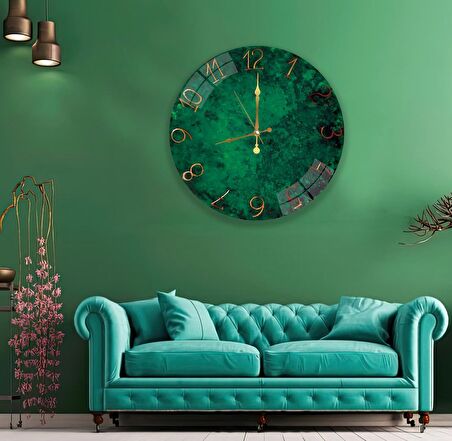 Yeşil Vintage Cam Saat - 40 cm