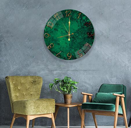 Yeşil Vintage Cam Saat - 40 cm