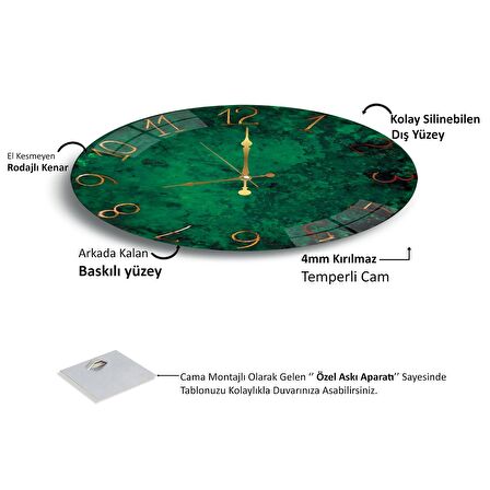 Yeşil Vintage Cam Saat - 40 cm