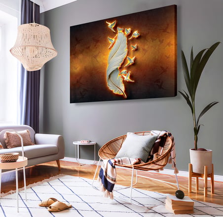 3D Beyaz Tüy Kanvas Tablo