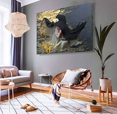 Şapkalı Kadın Kanvas Tablo