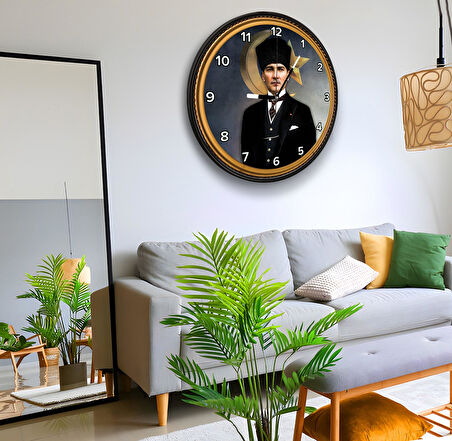 3D Kalpaklı Atatürk Kanvas Duvar Saati - 40 cm