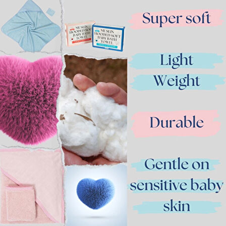 tagopia Müslin Başlıklı Bebek Havlusu Kız %100 Pamuk Pembe 75x80cm Banyo Eldiveni Hediyeli