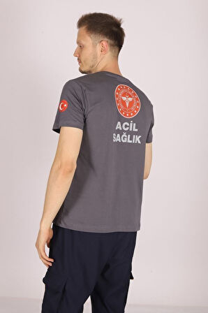 Gri 112 Acil Sağlık Bisiklet Yaka Tişört Unisex