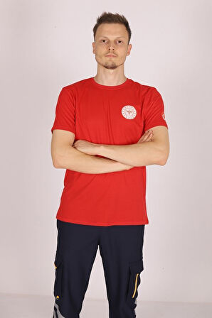 Kırmızı 112 Acil Sağlık Bisiklet Yaka Tişört Unisex