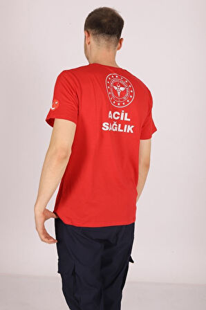 Kırmızı 112 Acil Sağlık Bisiklet Yaka Tişört Unisex