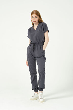 Füme Likralı Jogger Paça Doktor Hemşire Forması Tek Alt Unisex