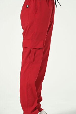 Kırmızı Likralı Kargo Cep Doktor Hemşire Forması Tek Alt Unisex